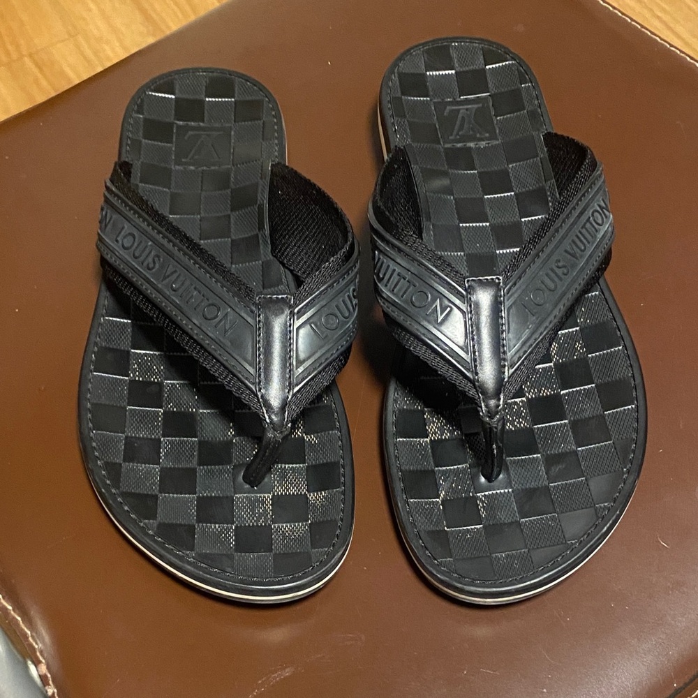 Louis Vuitton Checkered Black Flip-Flops